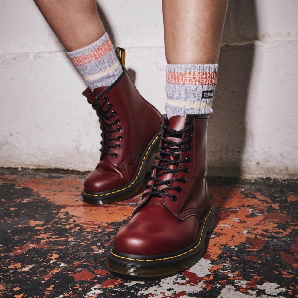 Cherry Red 1460 Smooth Leather Lace Up Boots